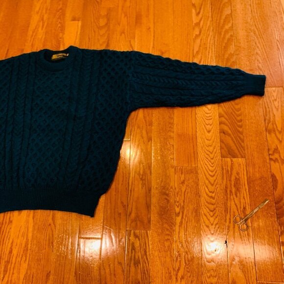 Country Knitwear Irish Wool Sweater Cable Knit Large Green Made In Ireland - Picture 13 of 16